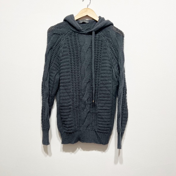 Lorena Antoniazzi Made In Italy Cashmere Cable Knit Pullover Hoodie Sweater Gray - Picture 1 of 4